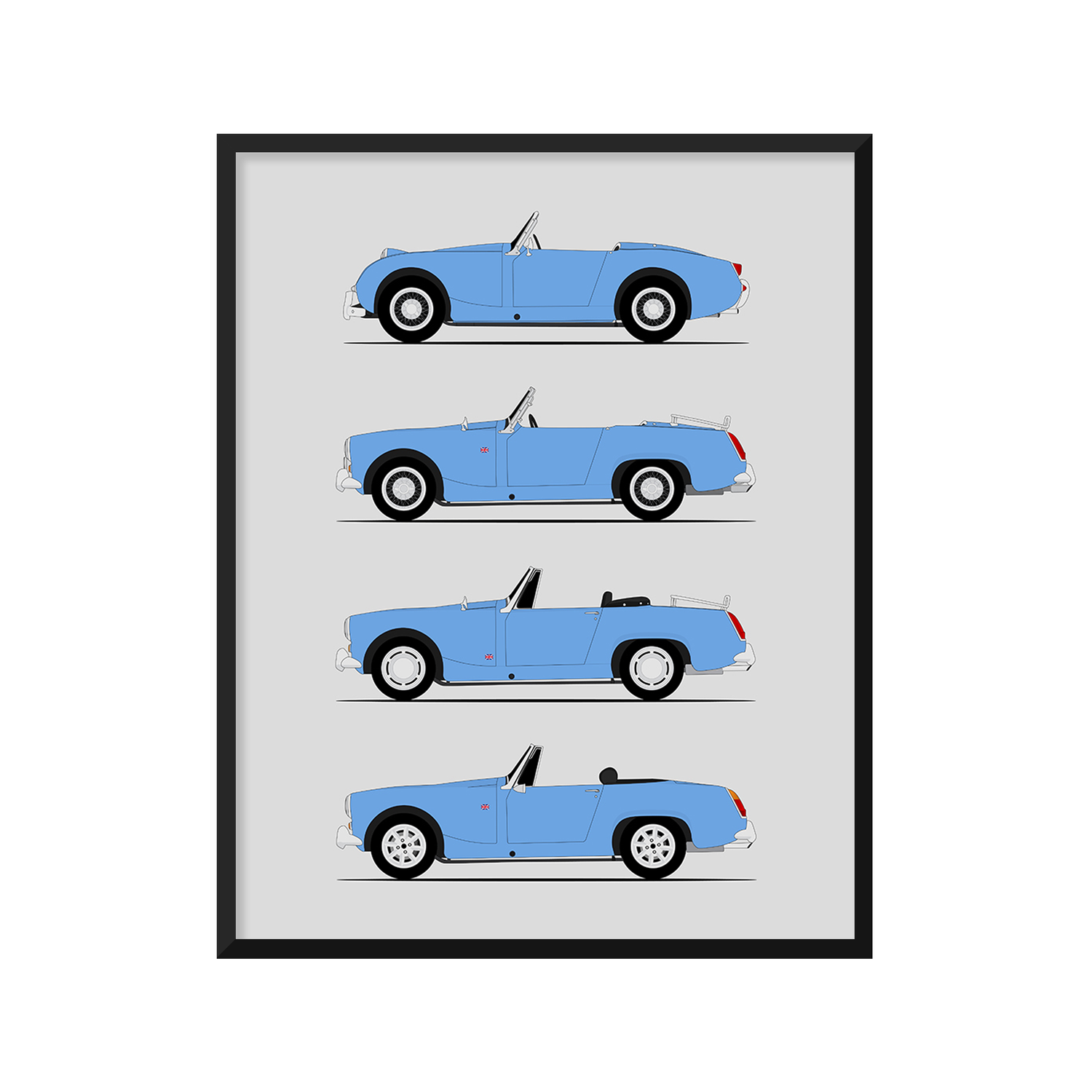 Austin Healey Sprite Generations History and Evolution Poster (Side Profile)