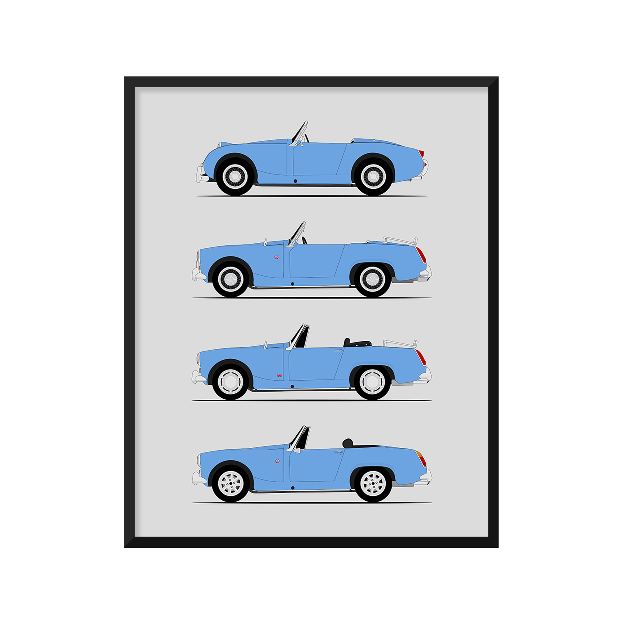 Austin Healey Sprite Generations History and Evolution Poster (Side Profile)