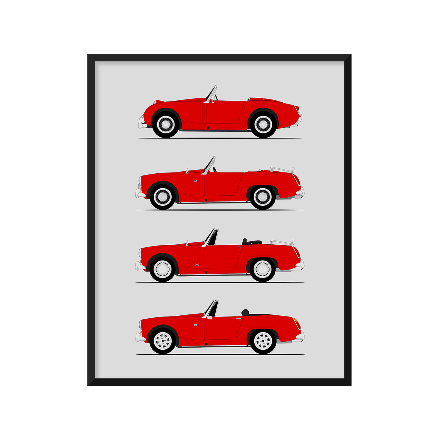 Austin Healey Sprite Generations History and Evolution Poster (Side Profile)