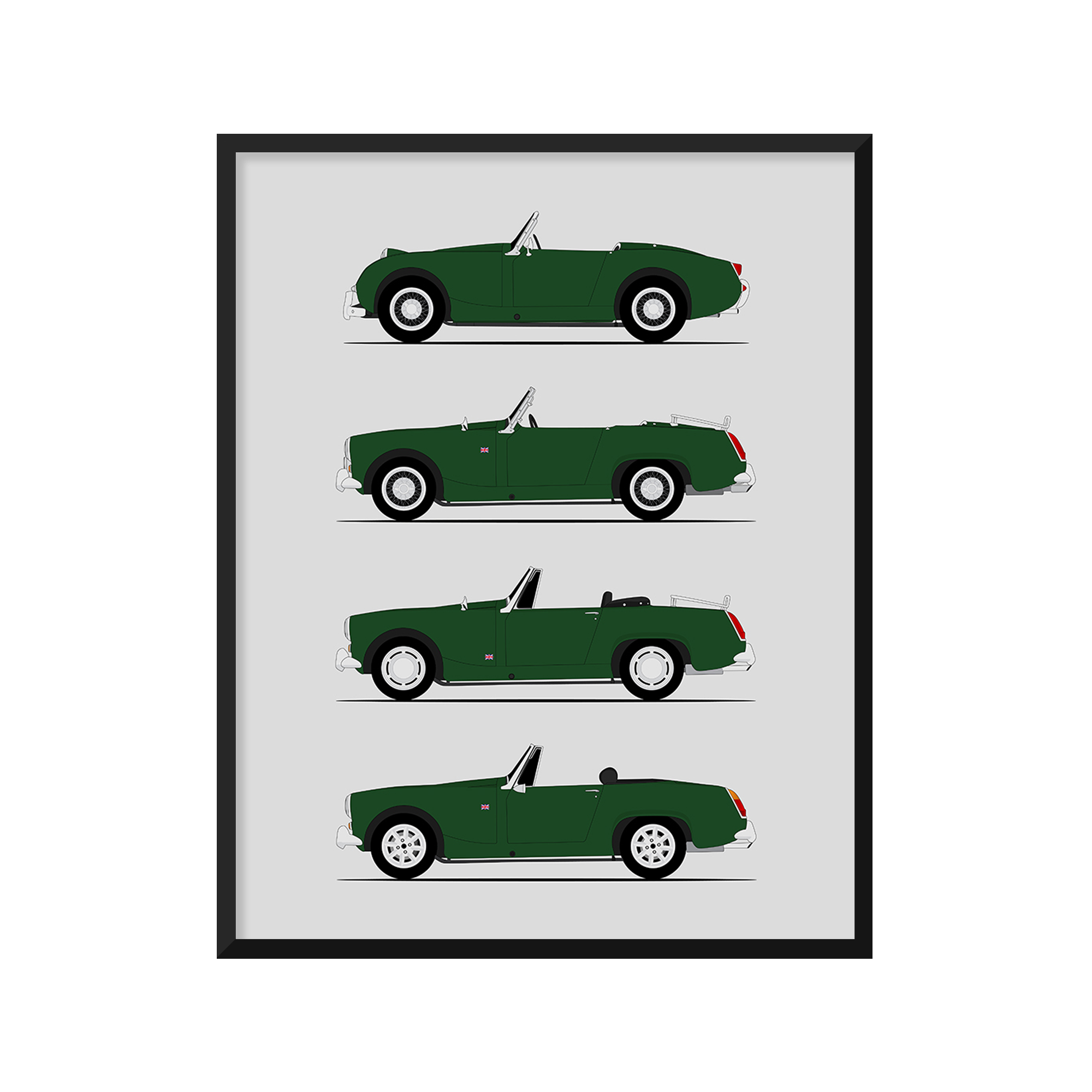Austin Healey Sprite Generations History and Evolution Poster (Side Profile)