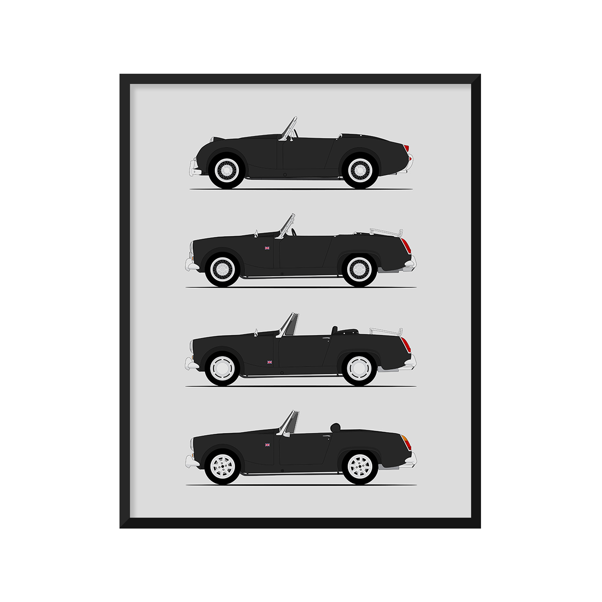 Austin Healey Sprite Generations History and Evolution Poster (Side Profile)