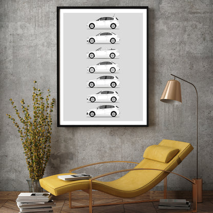 BMW 1 Series Generations History and Evolution Poster (Side Profile)