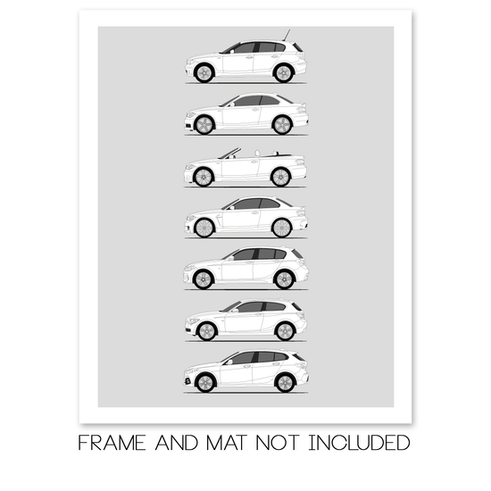 BMW 1 Series Generations History and Evolution Poster (Side Profile)