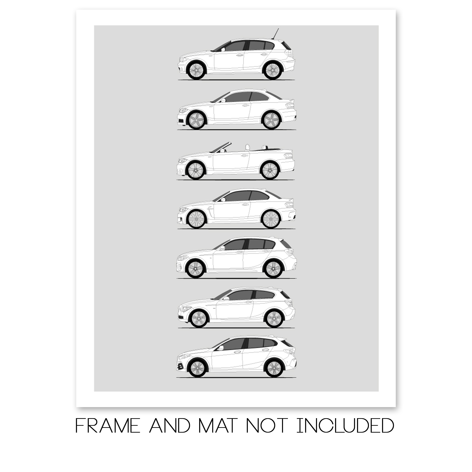 BMW 1 Series Generations History and Evolution Poster (Side Profile)