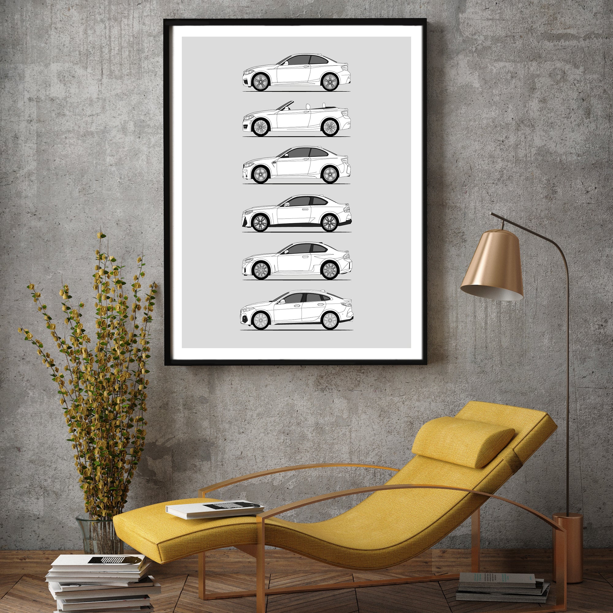 BMW 2 Series Generations History and Evolution Poster (Side Profile)