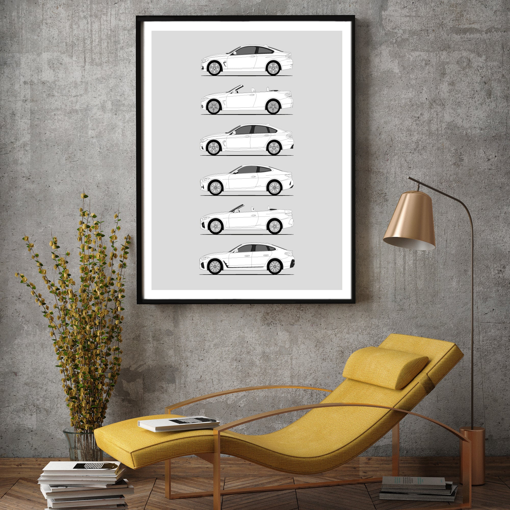 BMW 4 Series Generations History and Evolution Poster (Side Profile)