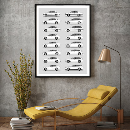 BMW 5 Series Generations History and Evolution Poster (Side Profile)