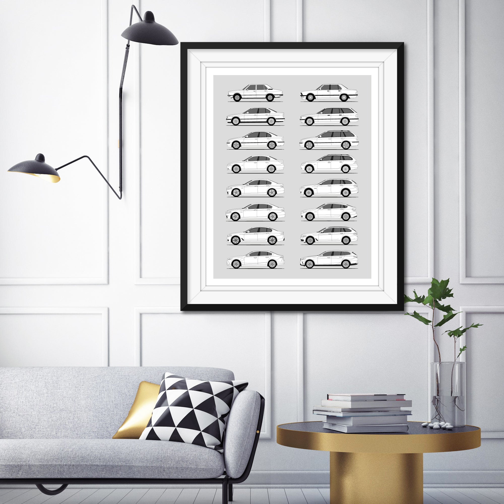 BMW 5 Series Generations History and Evolution Poster (Side Profile)