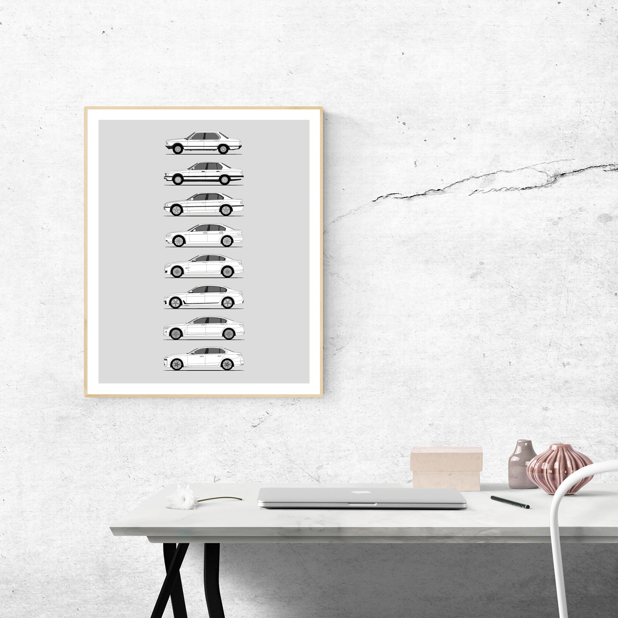 BMW 7 Series Generations History and Evolution Poster (Side Profile)