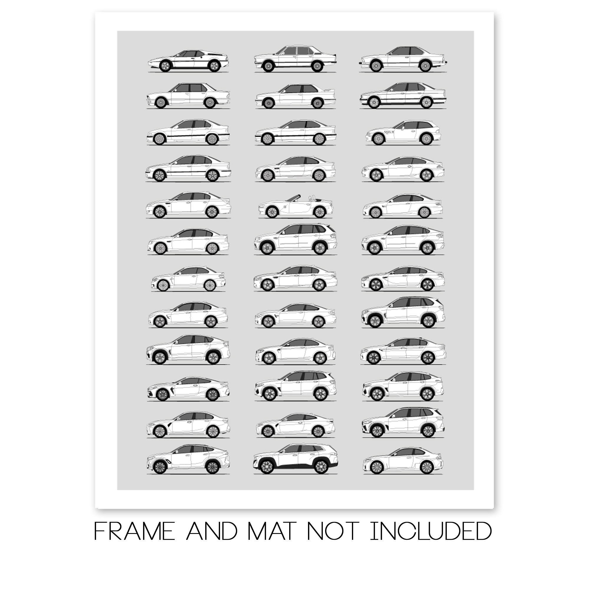 BMW M Car Generations History and Evolution Poster (Side Profile)