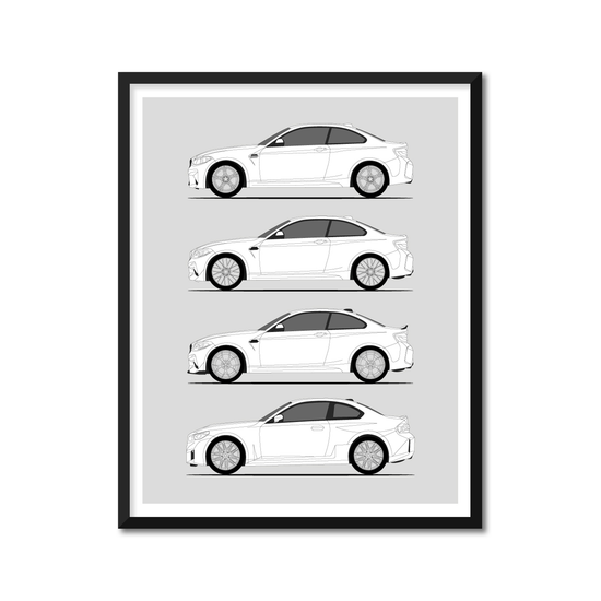 BMW M2 Generations History and Evolution Poster (Side Profile)