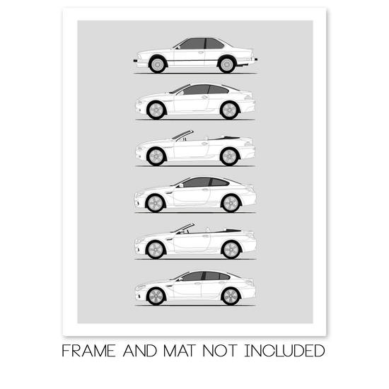 BMW M6 Generations History and Evolution Poster (Side Profile)