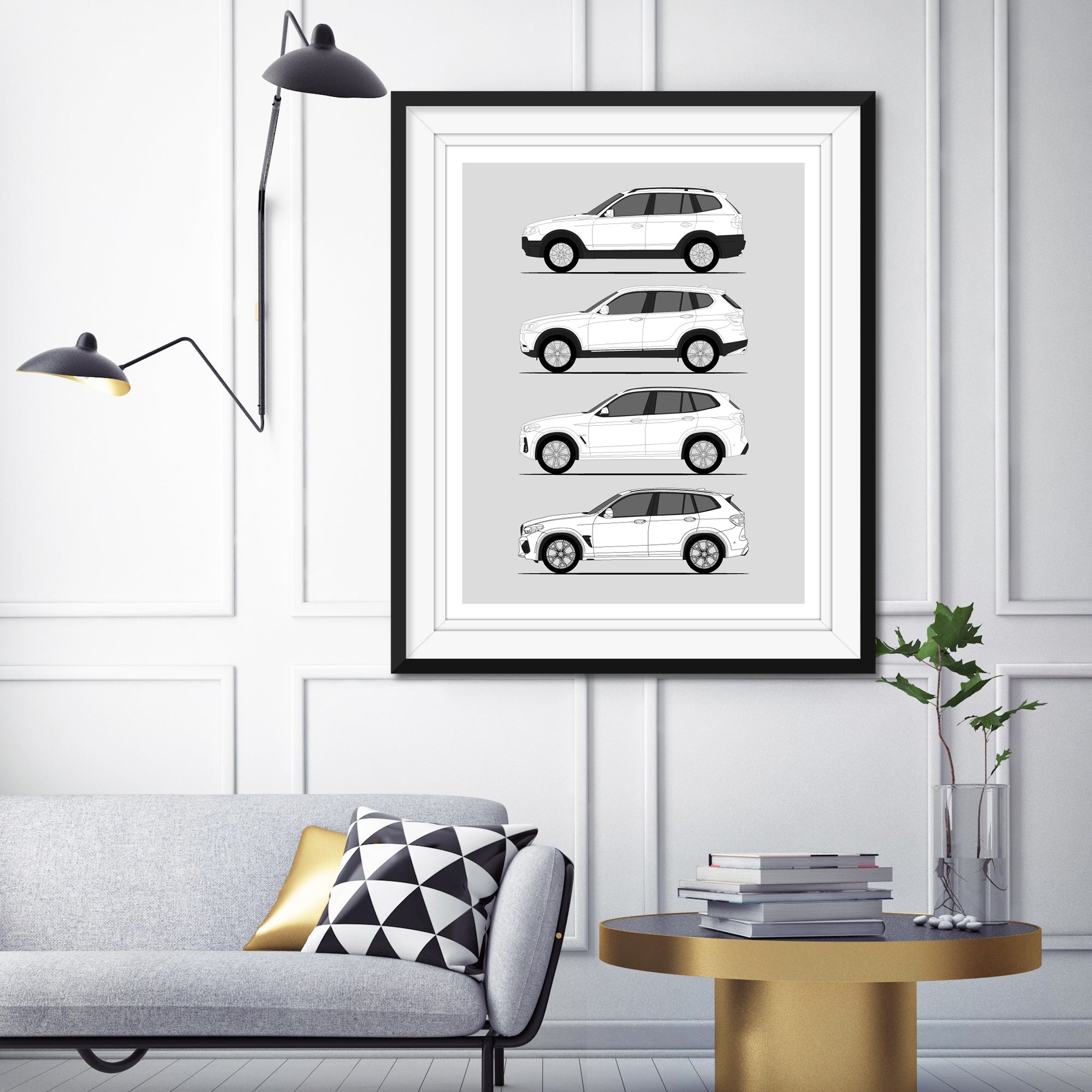 BMW X3 Generations History and Evolution Poster (Side Profile)