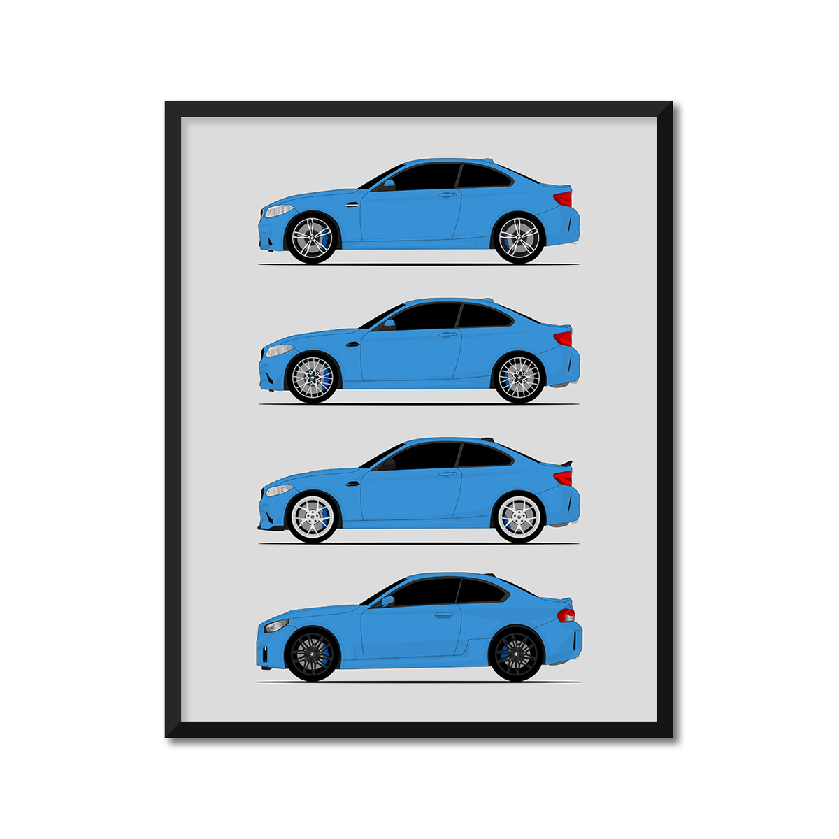 BMW M2 Generations History and Evolution Poster (Side Profile 
