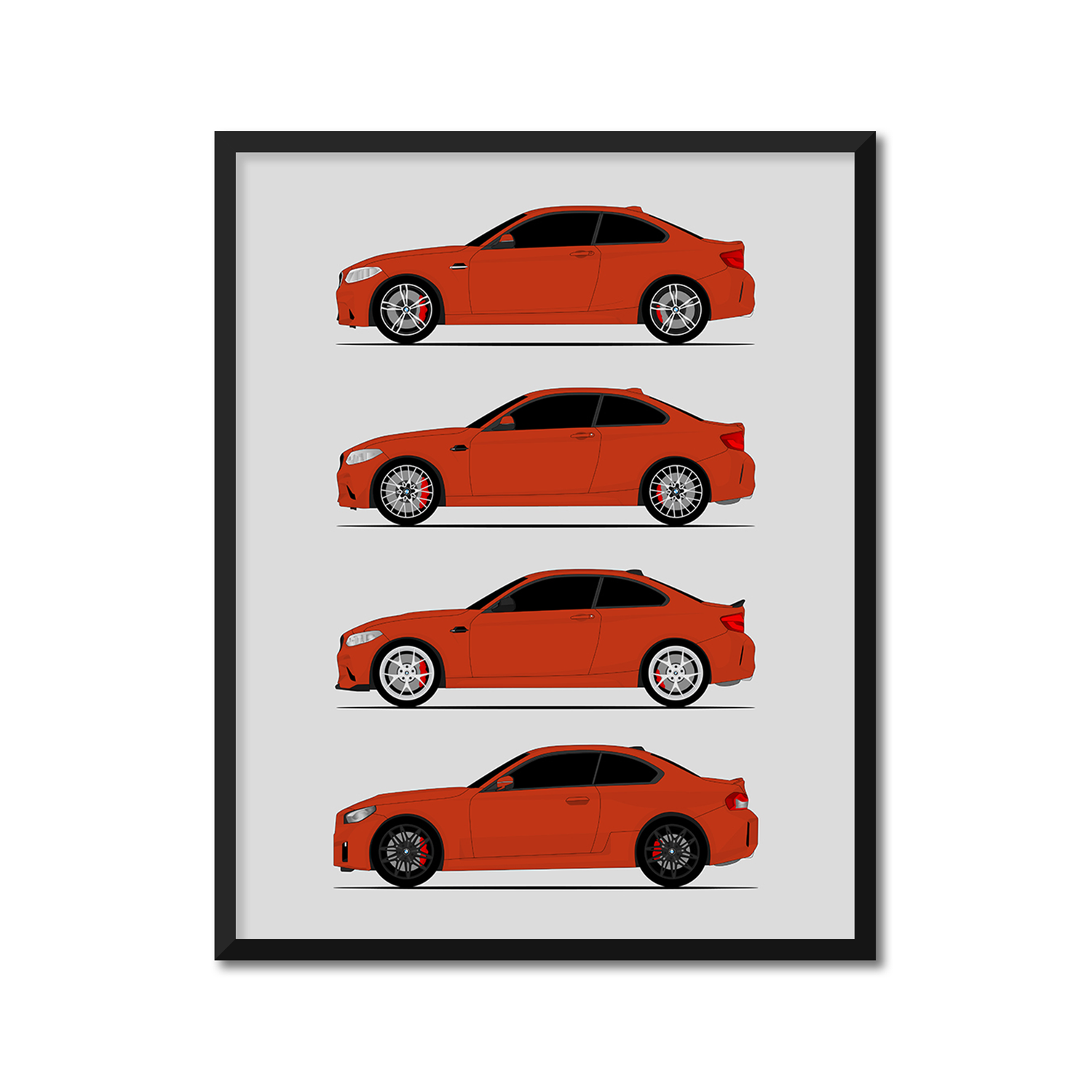 BMW M2 Generations History and Evolution Poster (Side Profile)