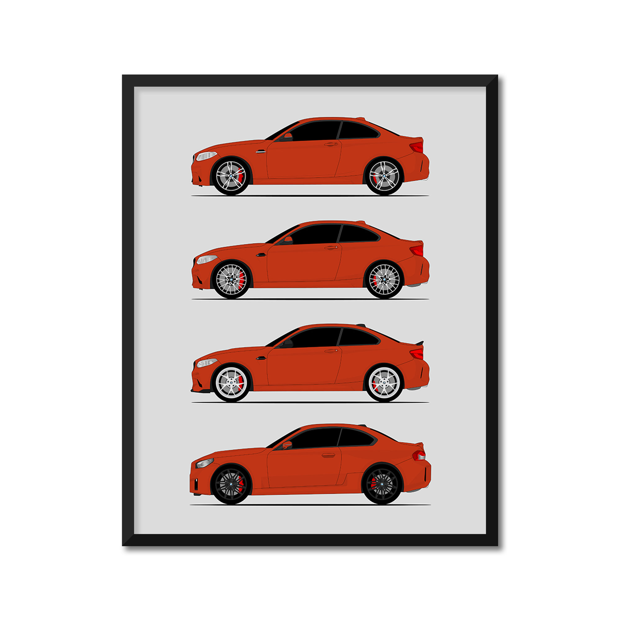 BMW M2 Generations History and Evolution Poster (Side Profile)