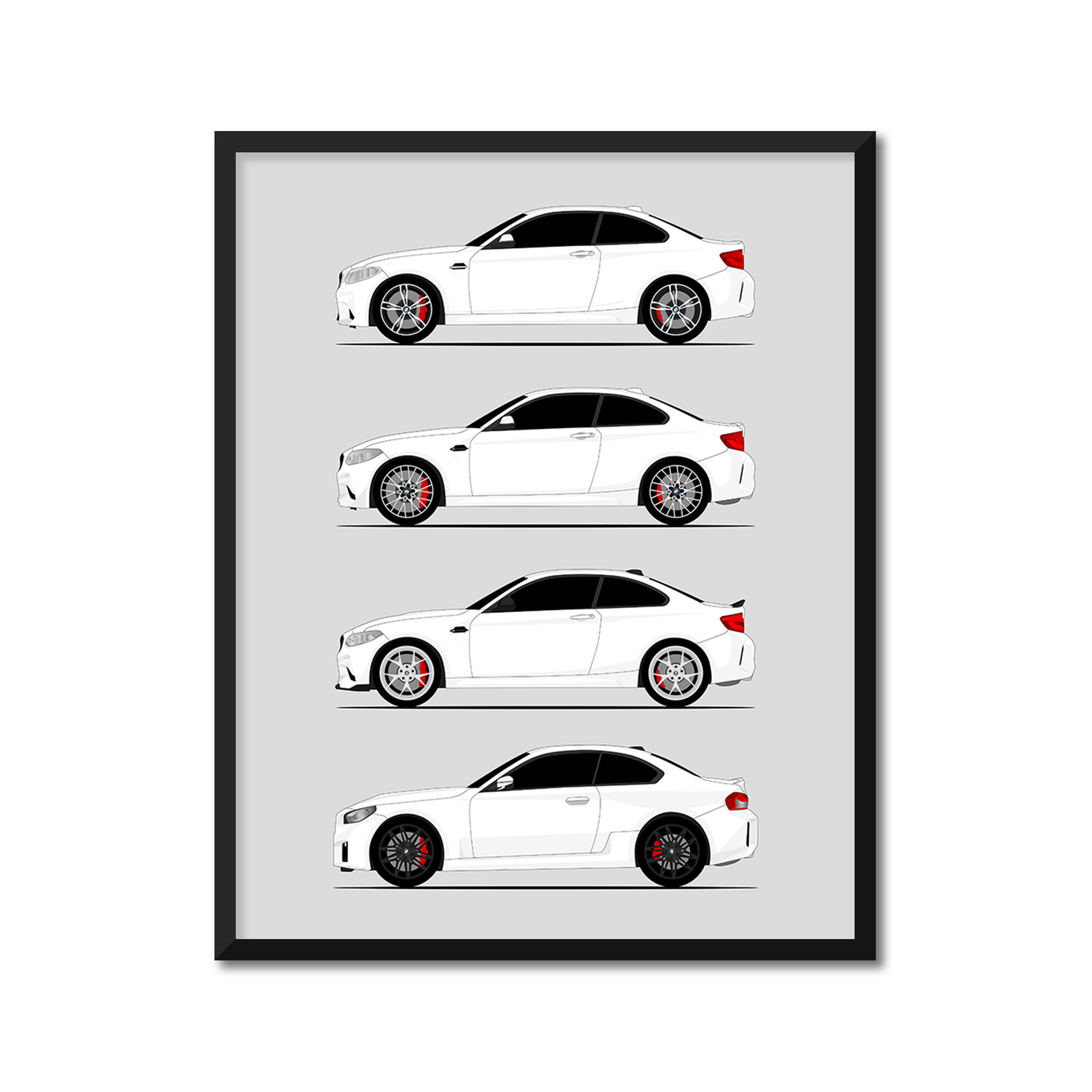 BMW M2 Generations History and Evolution Poster (Side Profile)