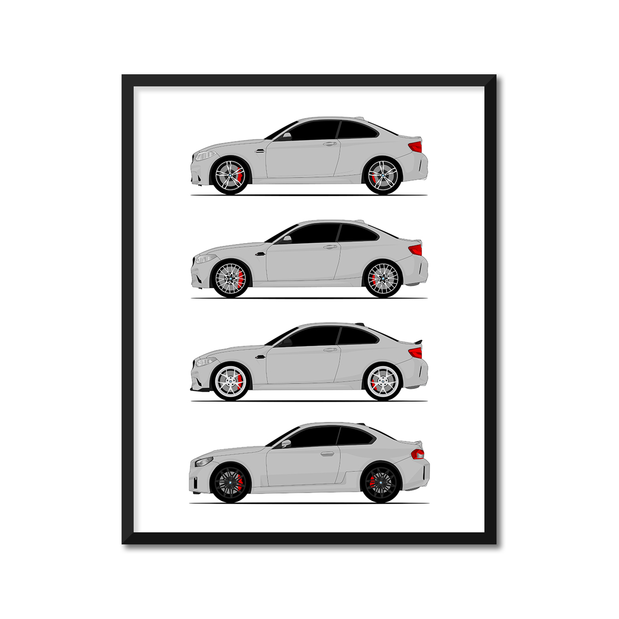 BMW M2 Generations History and Evolution Poster (Side Profile)
