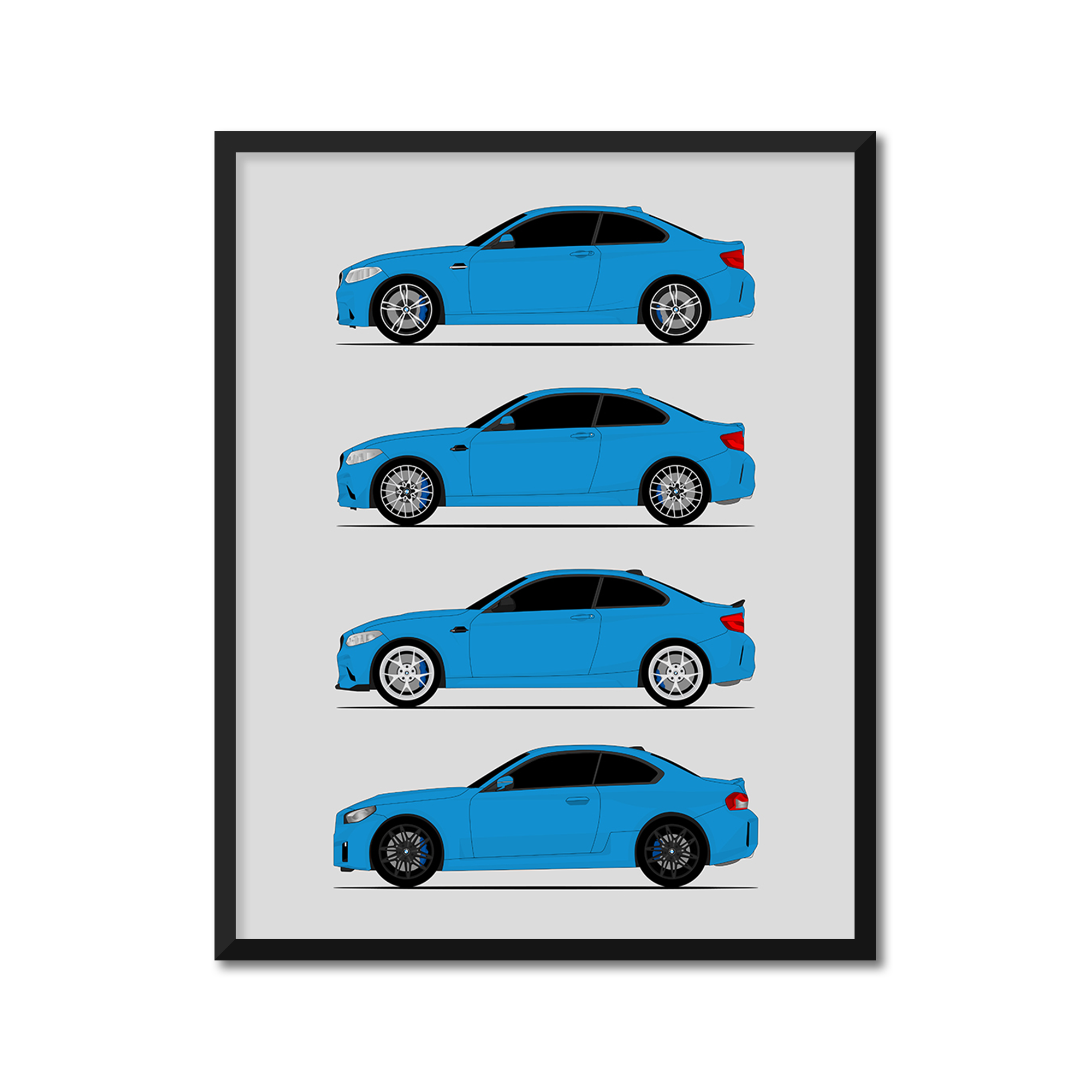 BMW M2 Generations History and Evolution Poster (Side Profile)