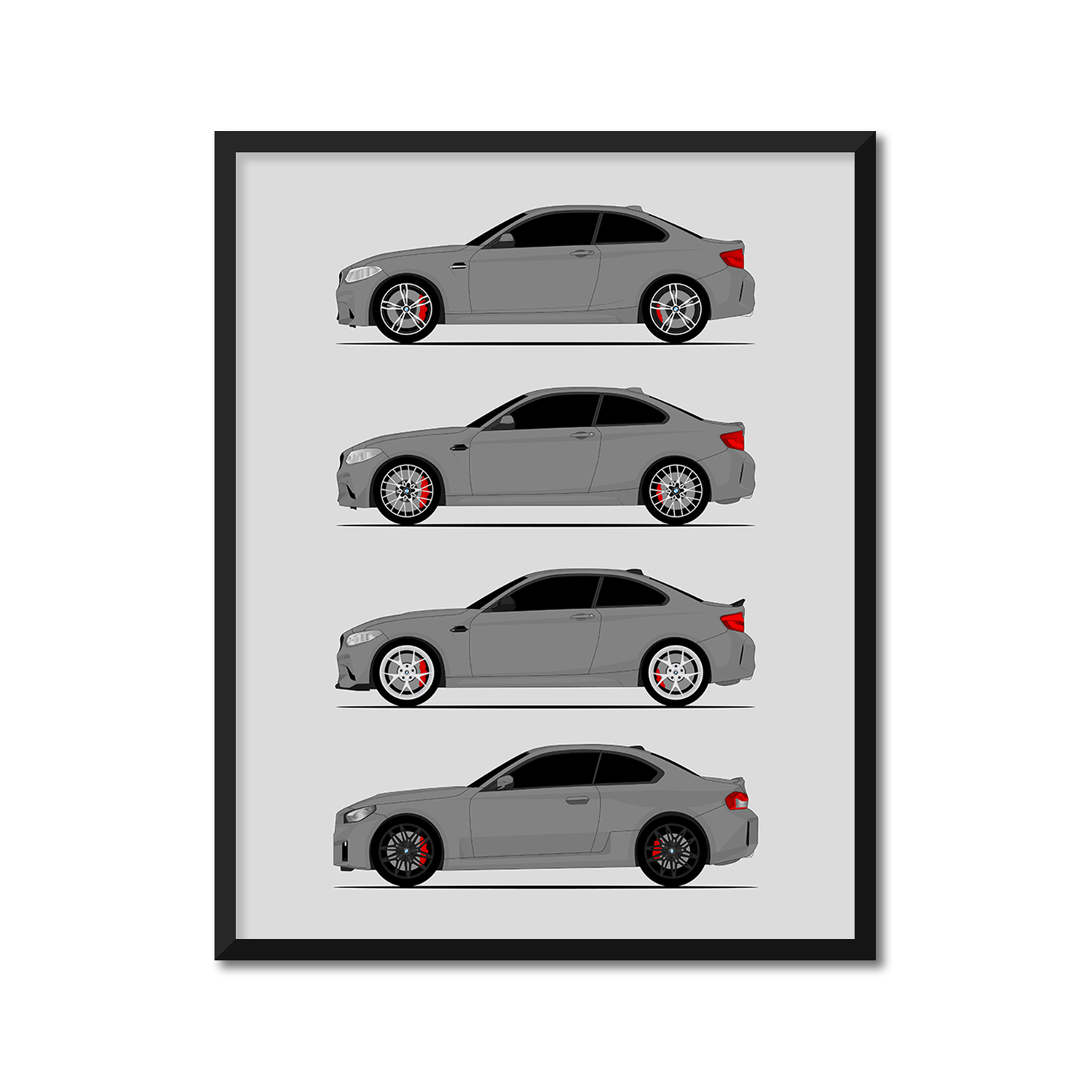 BMW M2 Generations History and Evolution Poster (Side Profile)