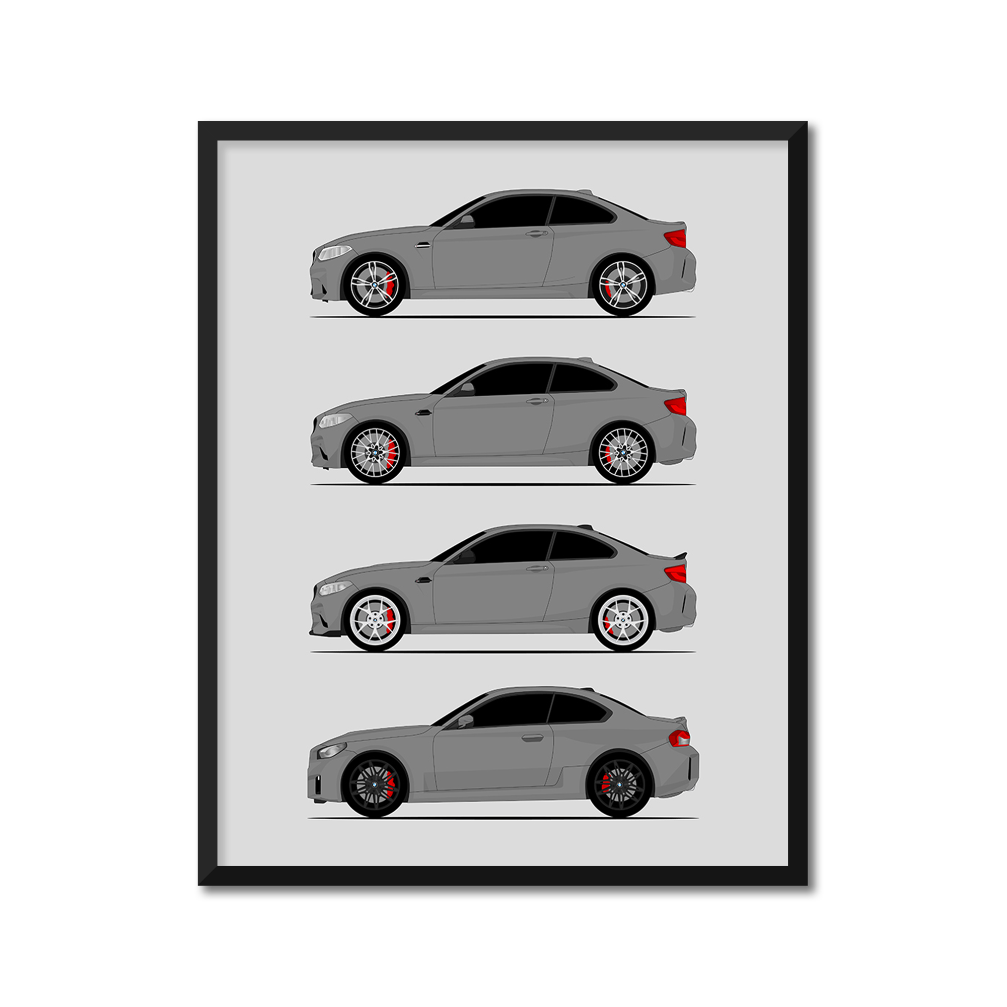 BMW M2 Generations History and Evolution Poster (Side Profile)