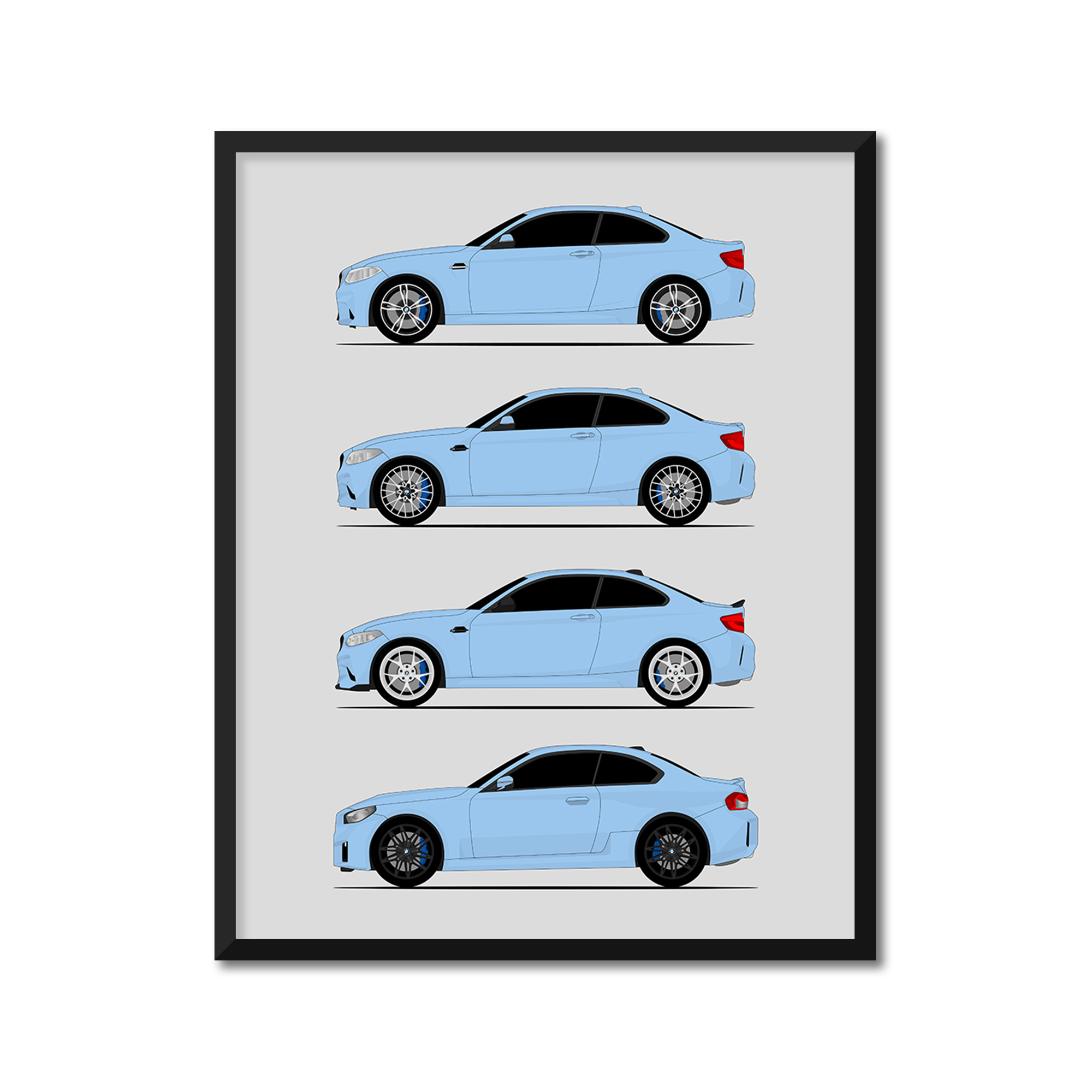 BMW M2 Generations History and Evolution Poster (Side Profile)
