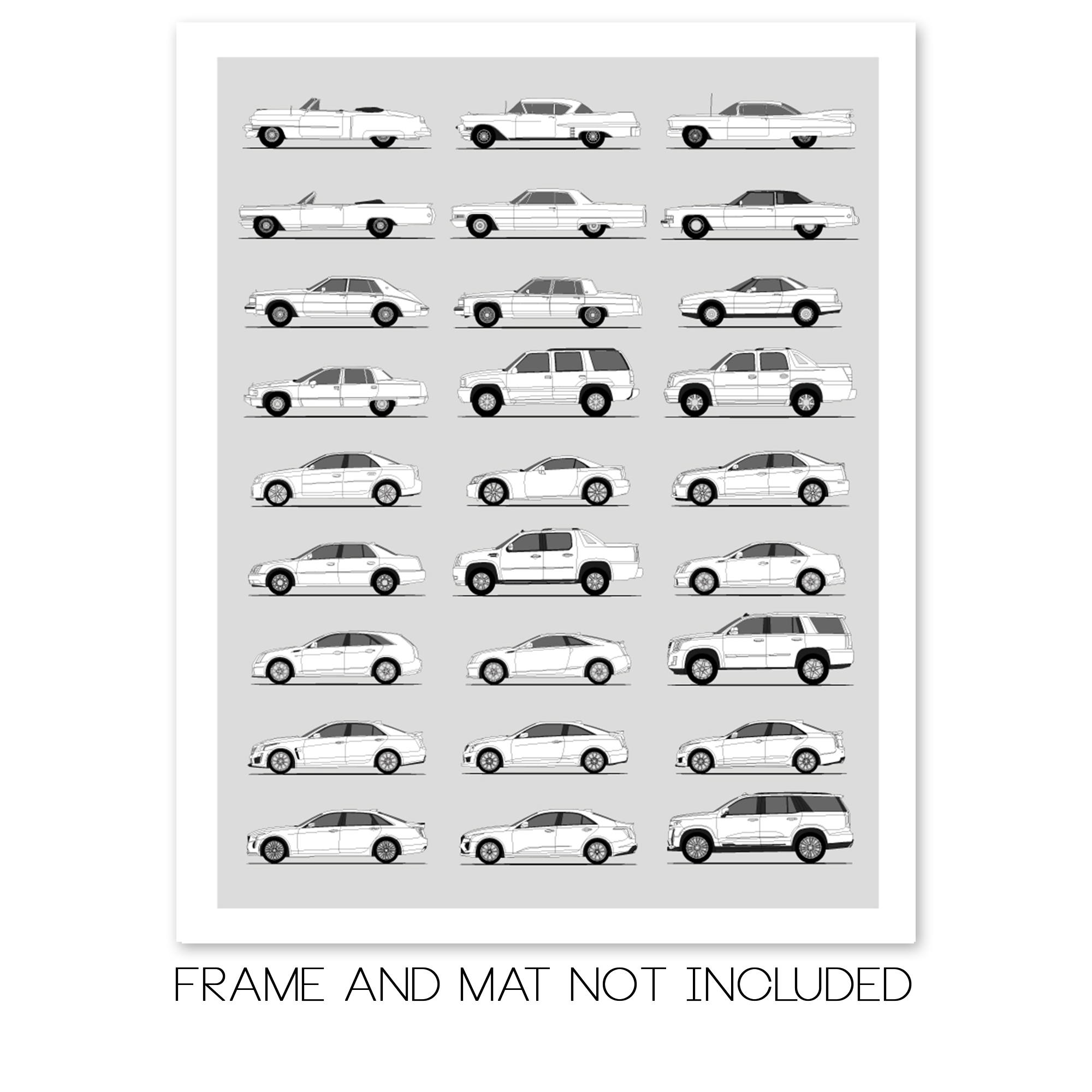 Cadillac Generations History and Evolution Poster (Side Profile)