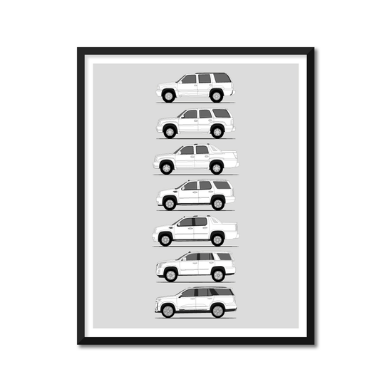 Cadillac Escalade Generations History and Evolution Poster (Side Profile)