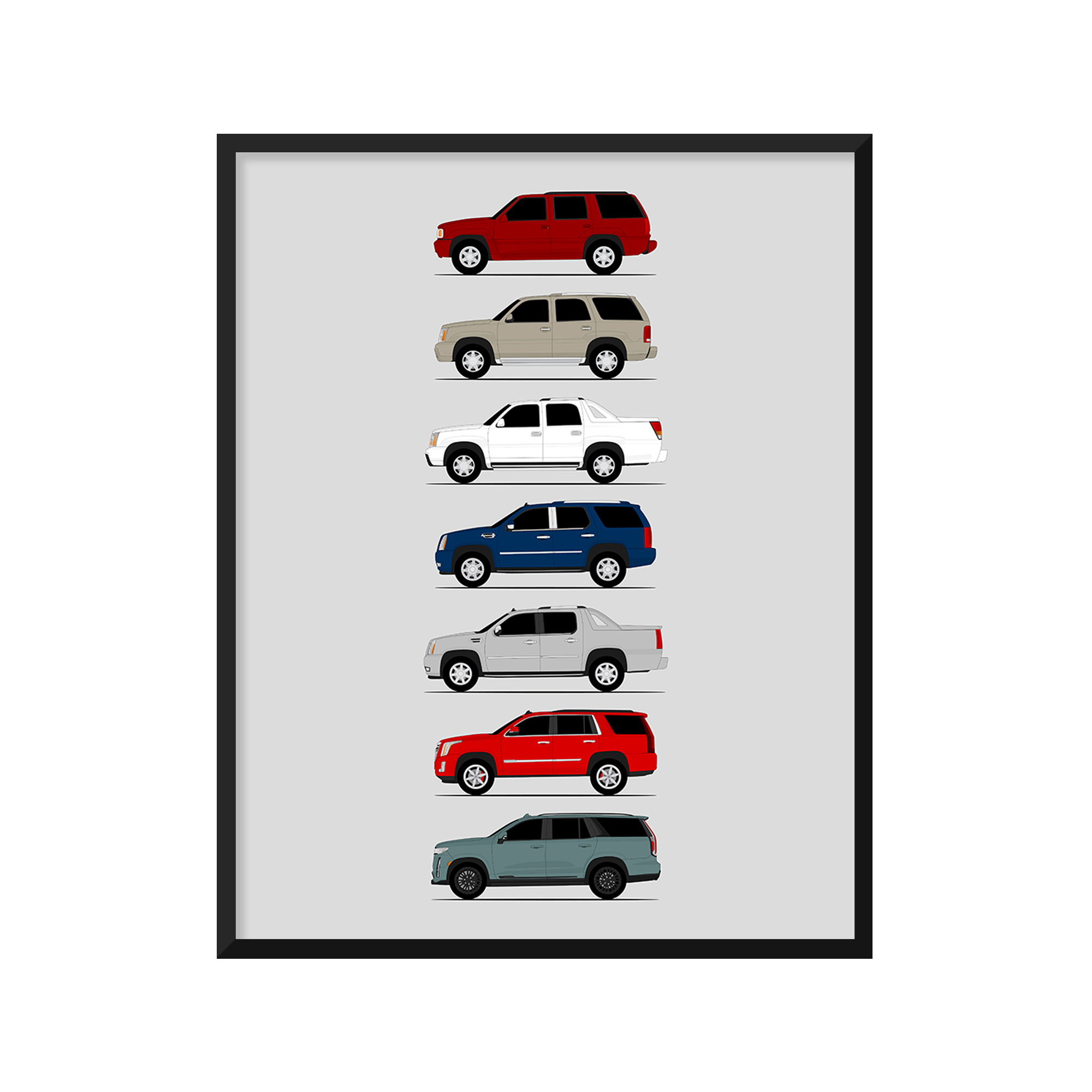 Cadillac Escalade Generations History and Evolution Poster (Side Profile)