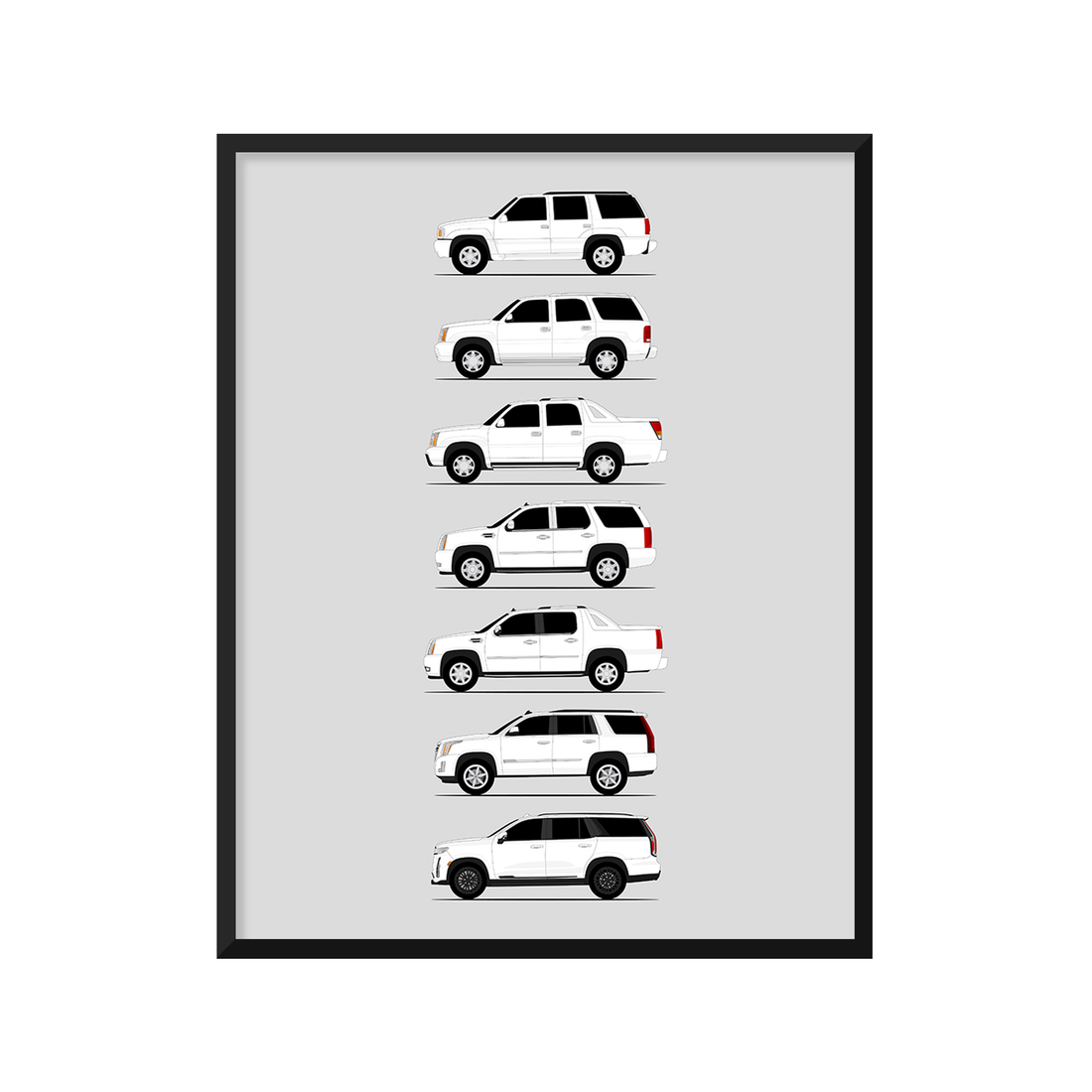 Cadillac Escalade Generations History and Evolution Poster (Side Profile)
