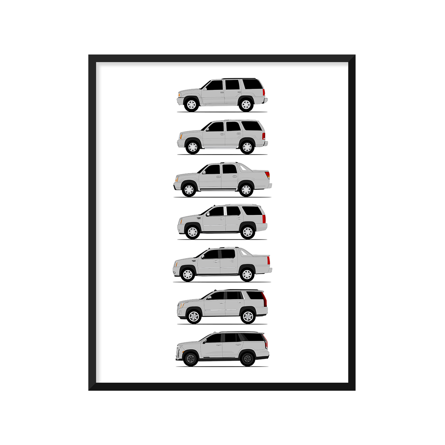 Cadillac Escalade Generations History and Evolution Poster (Side Profile)