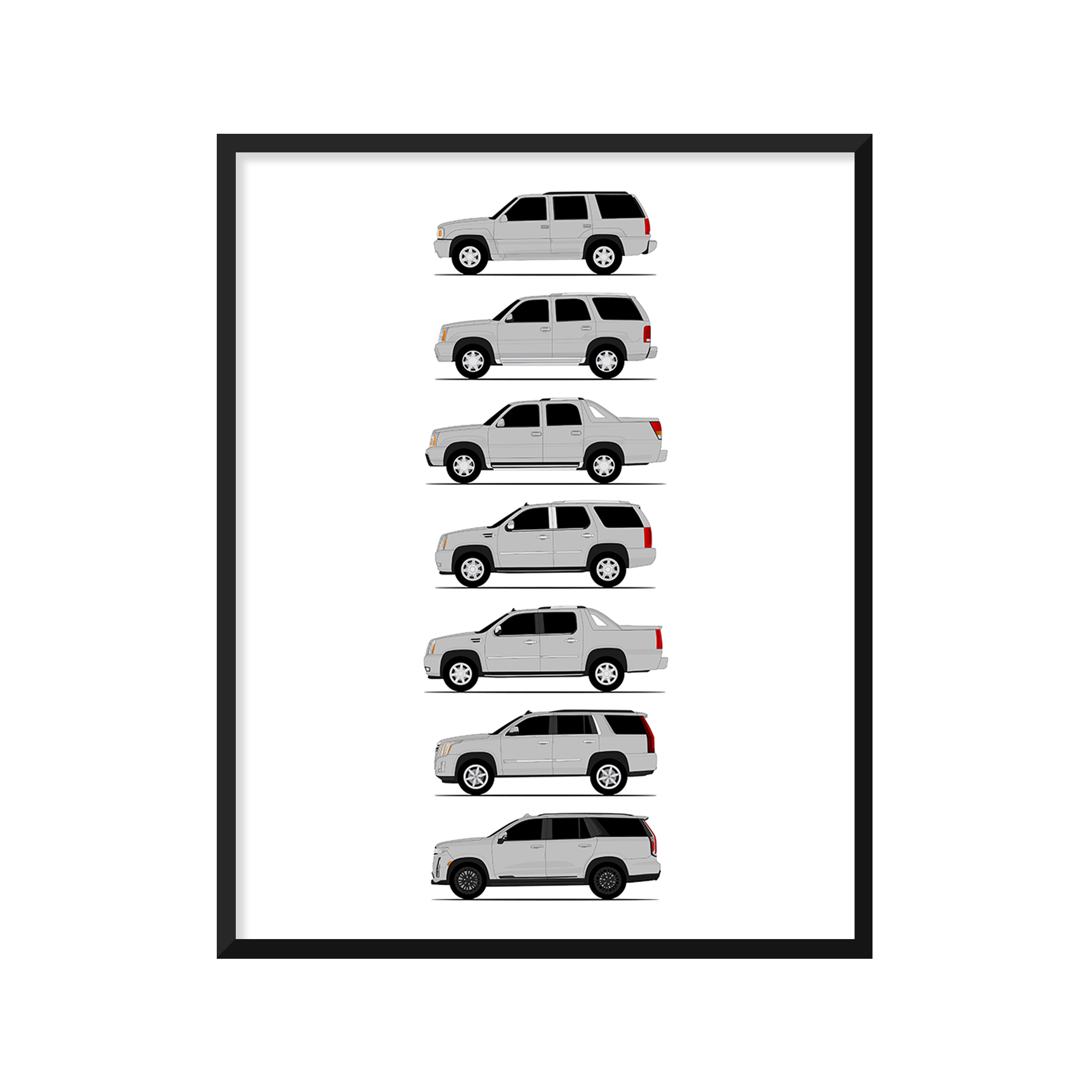 Cadillac Escalade Generations History and Evolution Poster (Side Profile)
