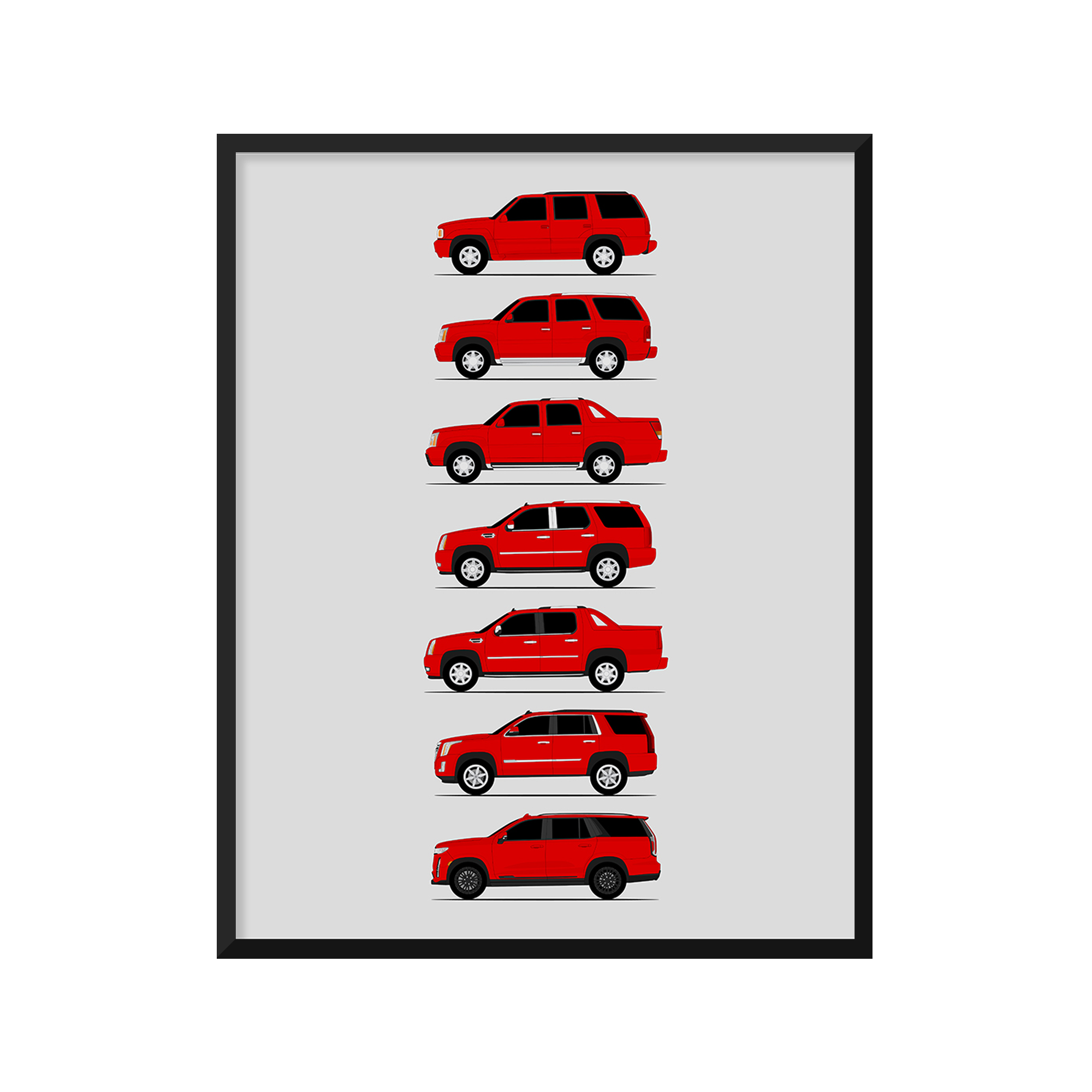 Cadillac Escalade Generations History and Evolution Poster (Side Profile)