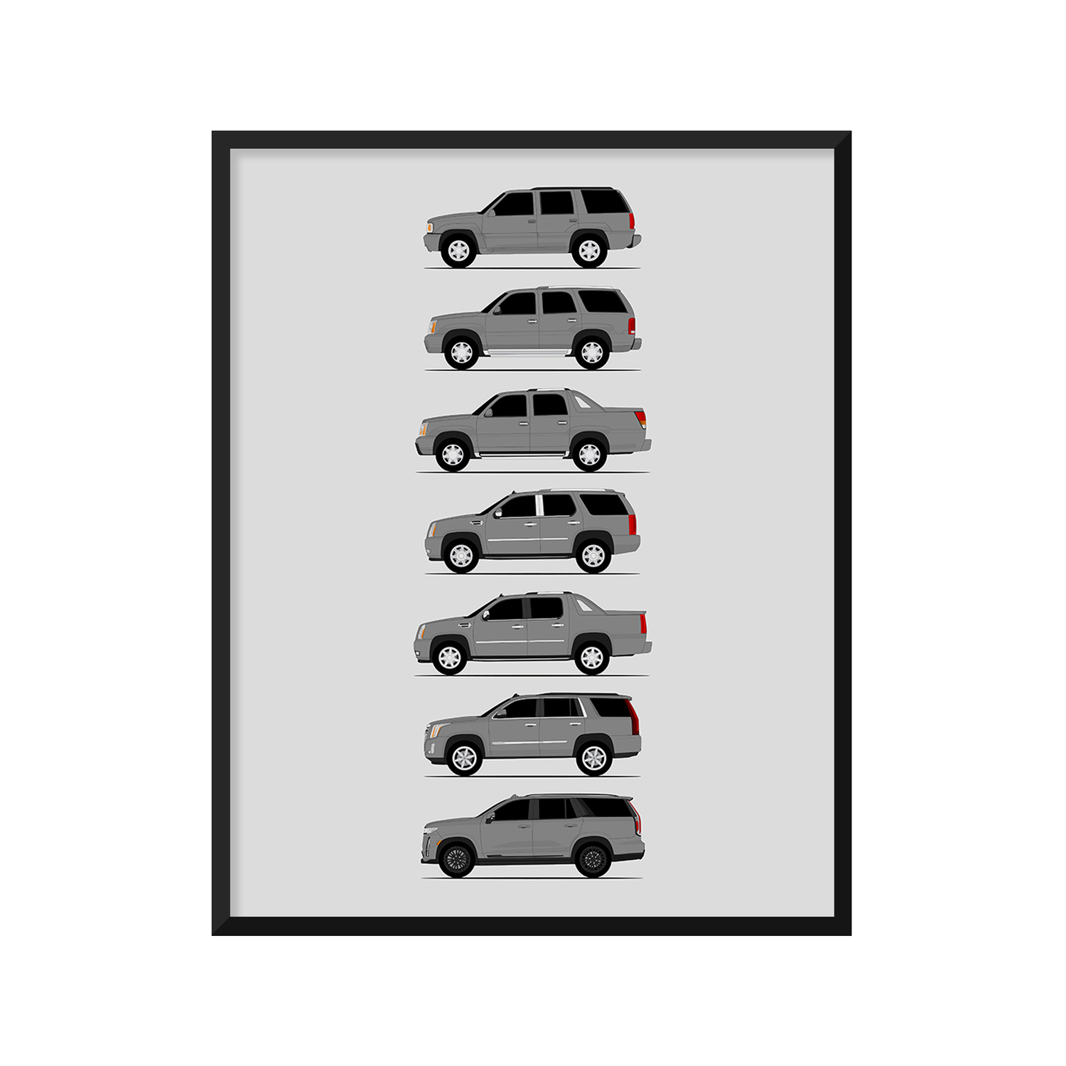 Cadillac Escalade Generations History and Evolution Poster (Side Profile)