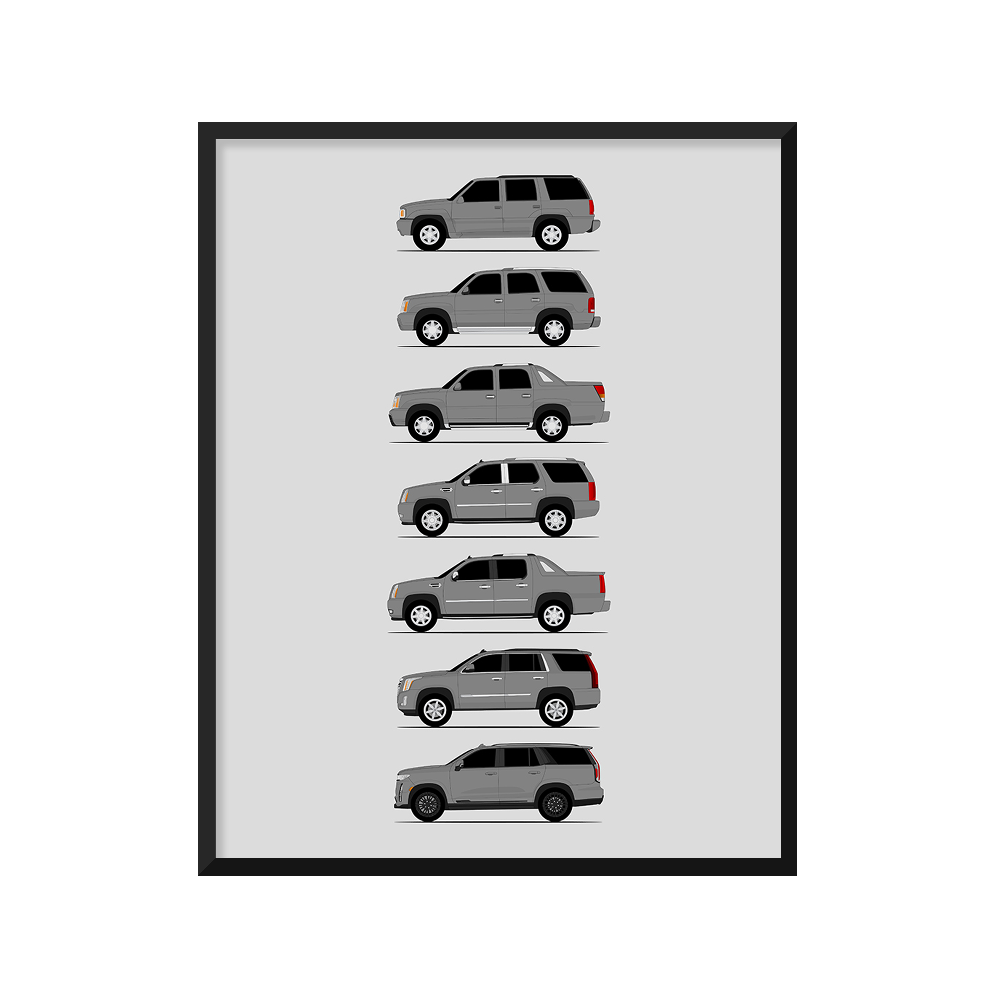 Cadillac Escalade Generations History and Evolution Poster (Side Profile)