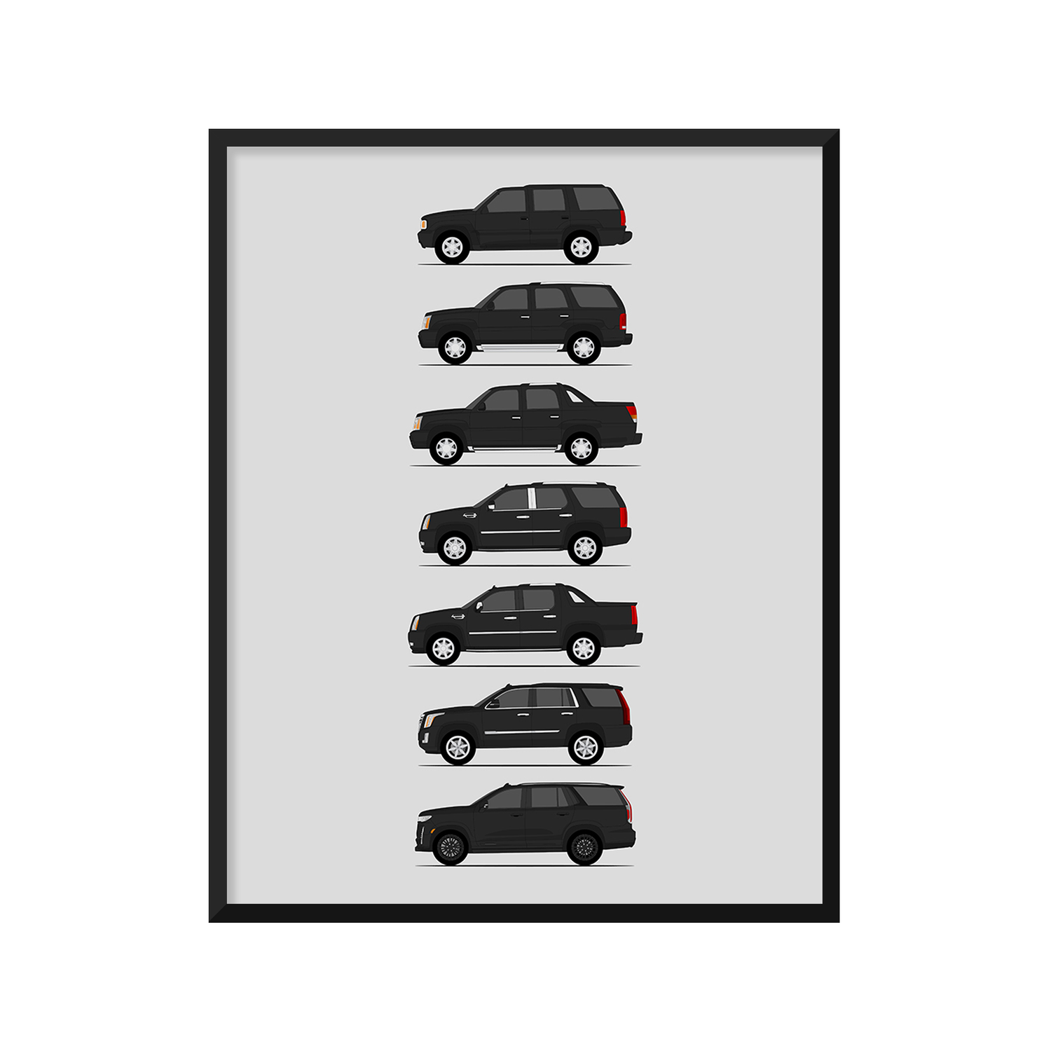 Cadillac Escalade Generations History and Evolution Poster (Side Profile)