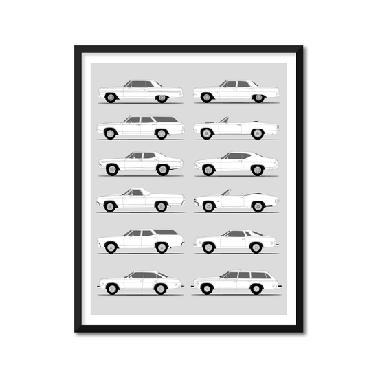 Chevy Chevelle Generations History and Evolution Poster (Side Profile)