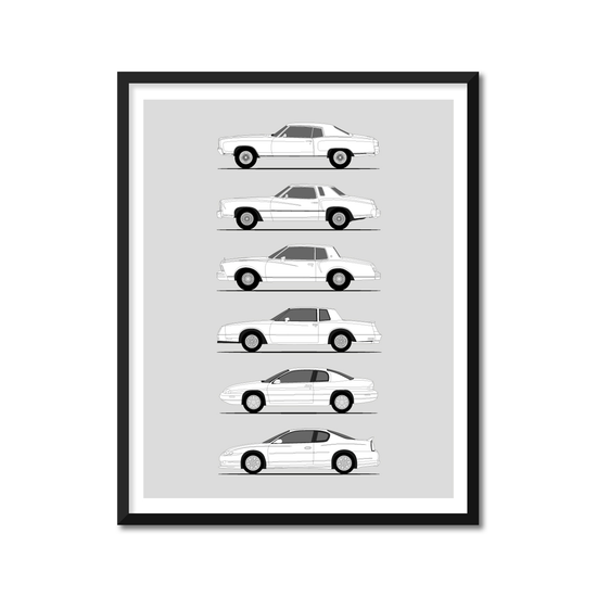 Chevy Monte Carlo Generations History and Evolution Poster (Side Profile)