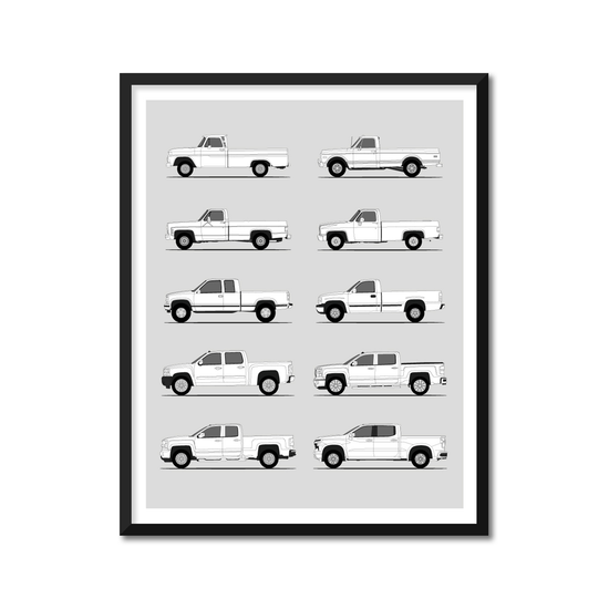 Chevy Silverado Generations History and Evolution Poster (Side Profile)