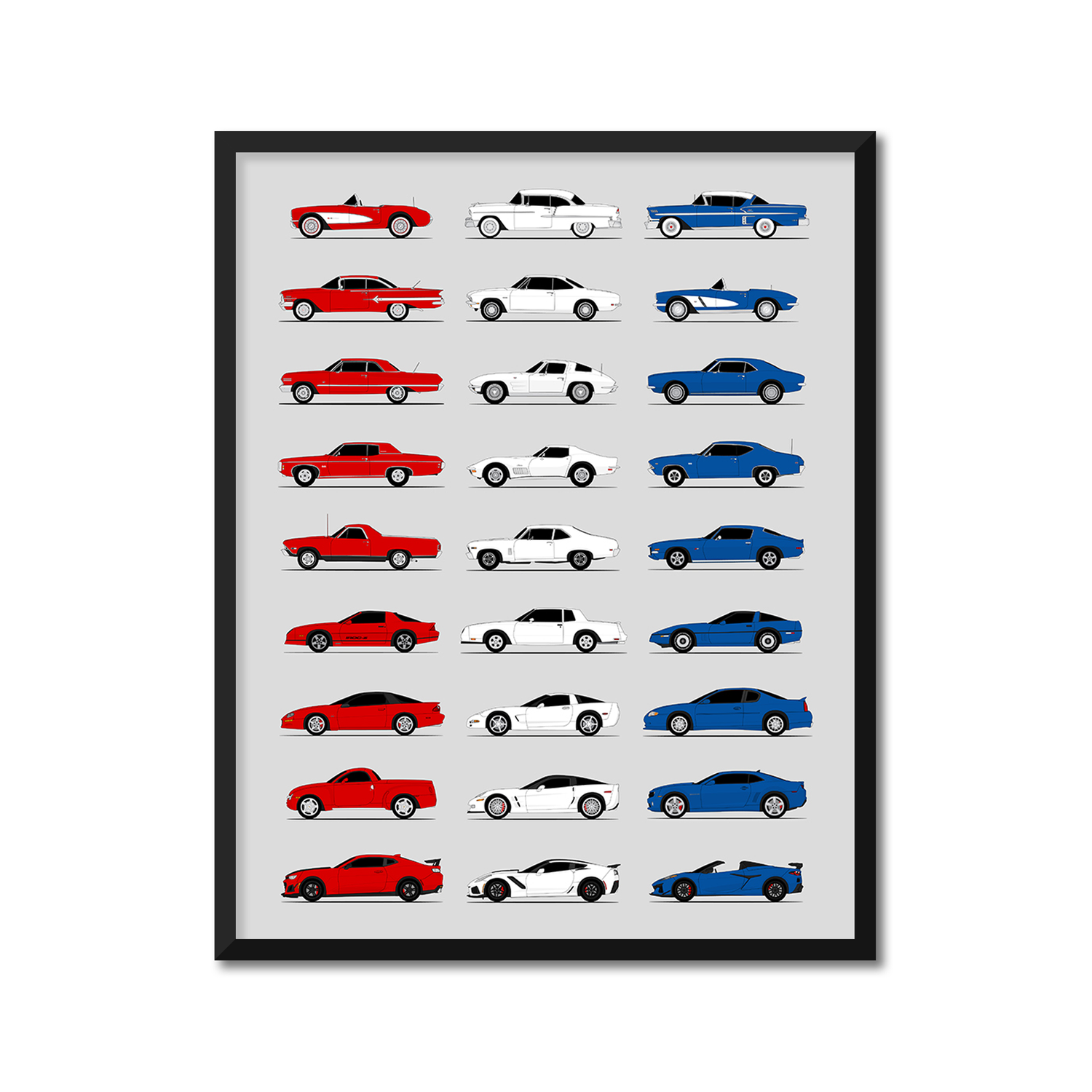 Chevy Best Generations History and Evolution Poster (Side Profile)