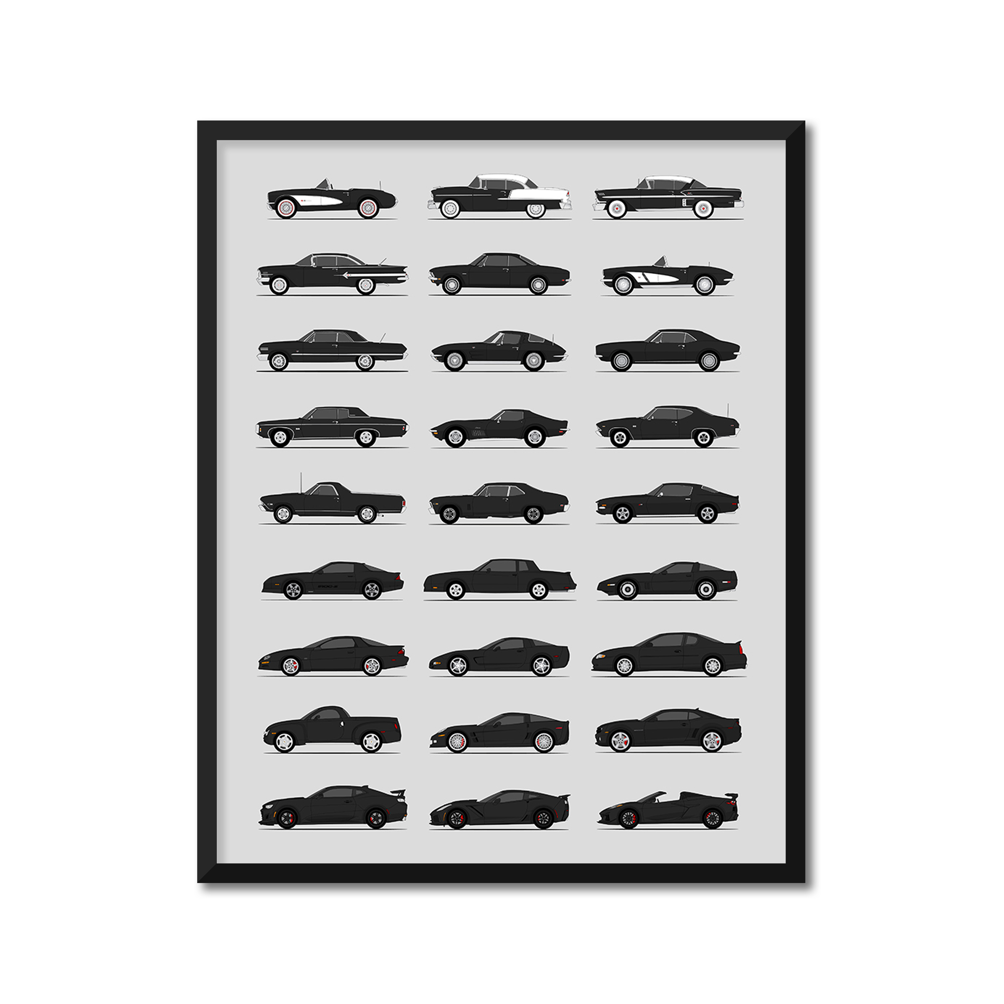 Chevy Best Generations History and Evolution Poster (Side Profile)