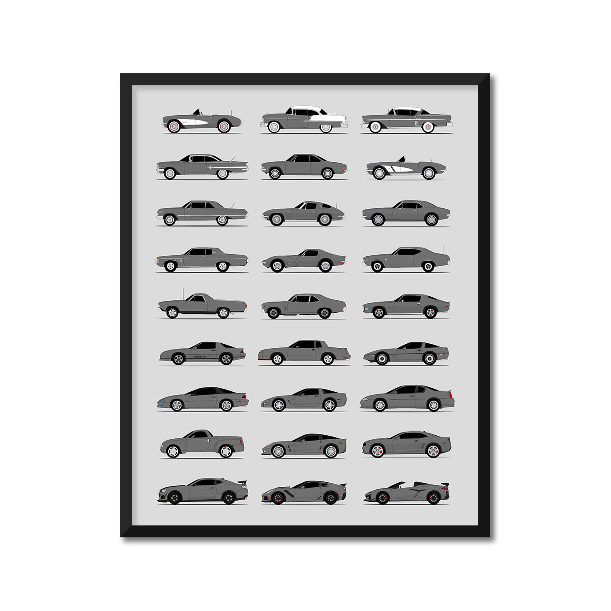 Chevy Best Generations History and Evolution Poster (Side Profile)