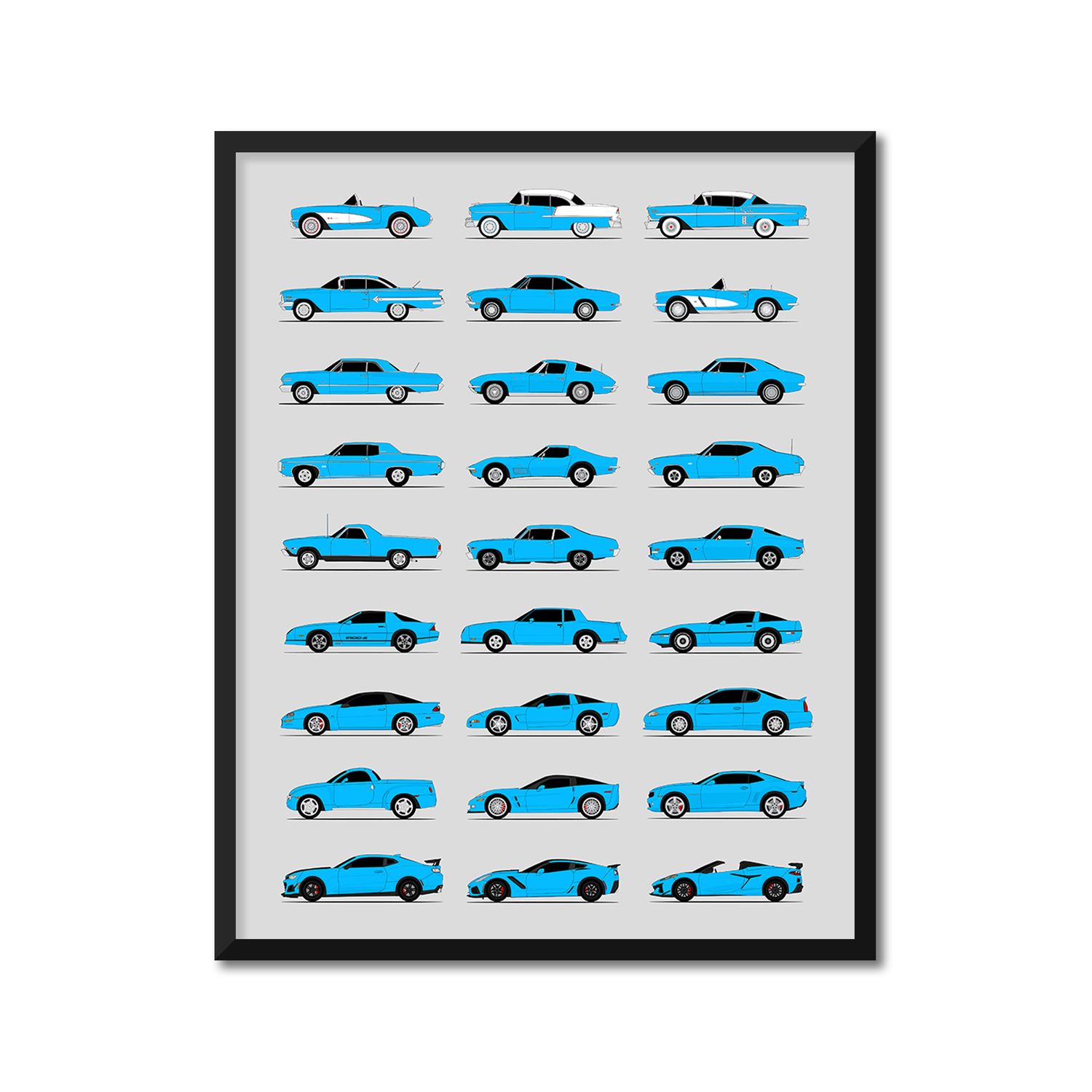 Chevy Best Generations History and Evolution Poster (Side Profile)
