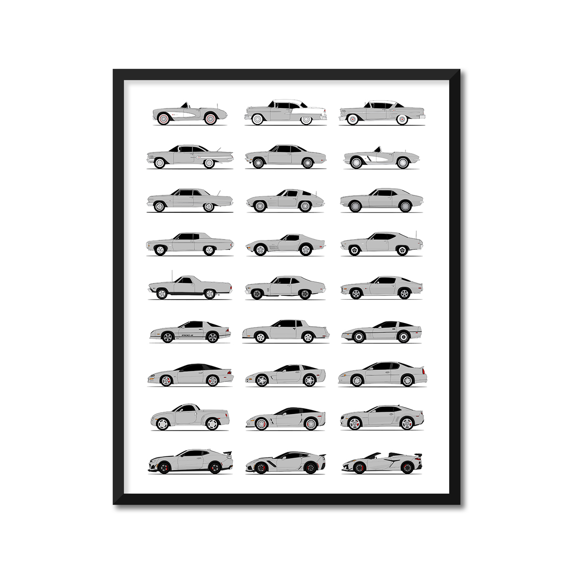 Chevy Best Generations History and Evolution Poster (Side Profile)