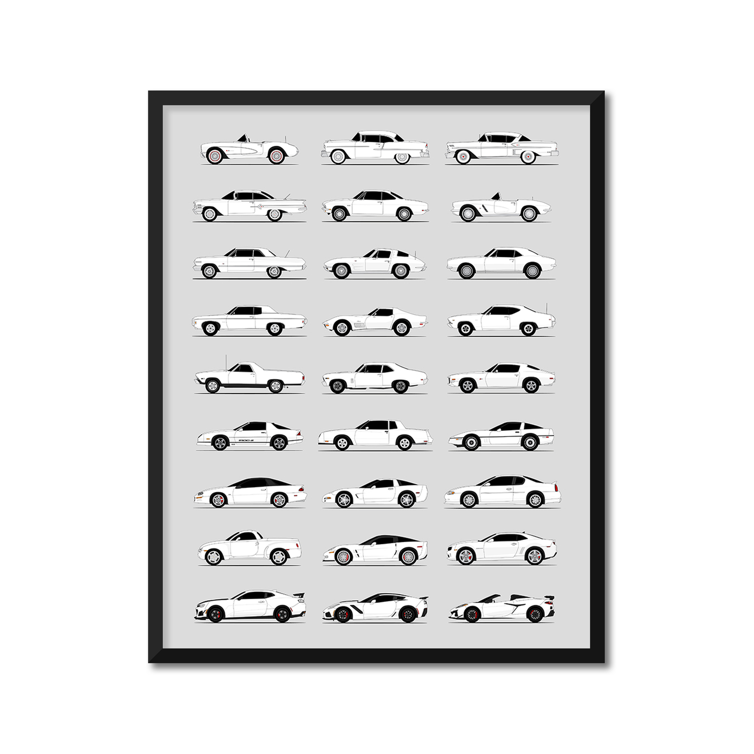 Chevy Best Generations History and Evolution Poster (Side Profile)