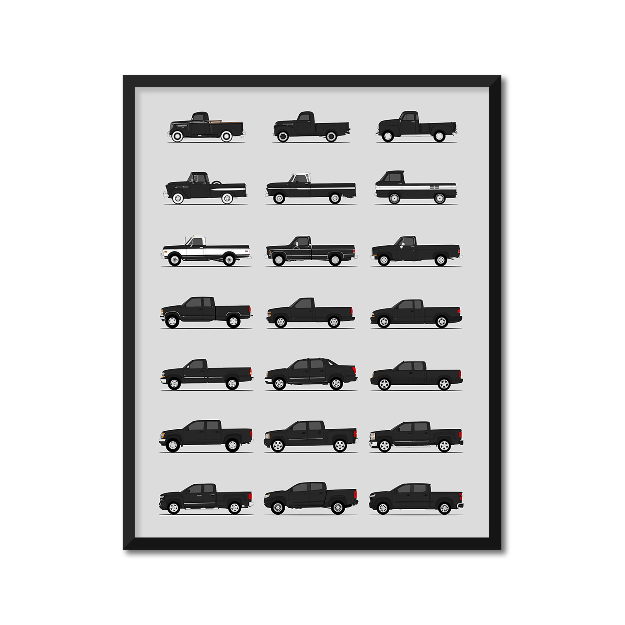 Chevy Pickup Truck Generations History and Evolution Poster (Side Profile)