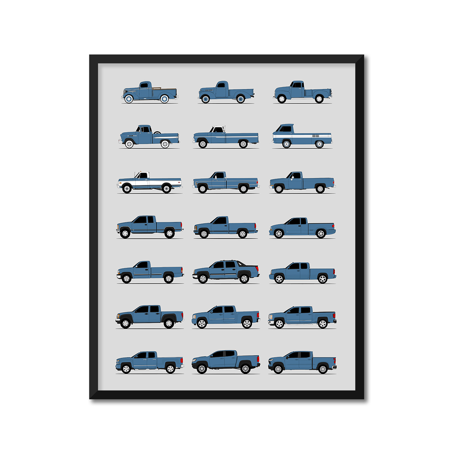 Chevy Pickup Truck Generations History and Evolution Poster (Side Profile)