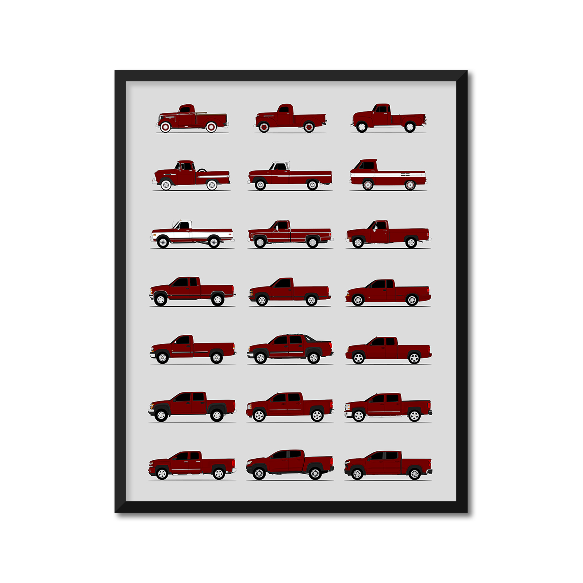 Chevy Pickup Truck Generations History and Evolution Poster (Side Profile)