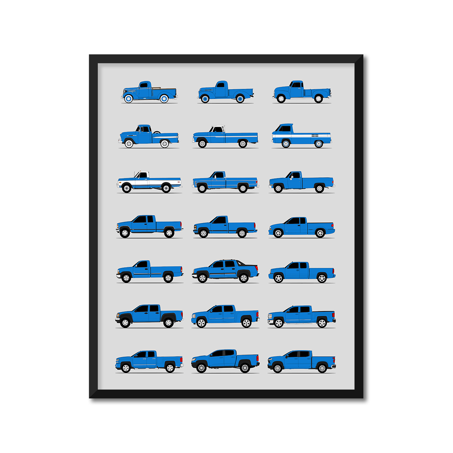 Chevy Pickup Truck Generations History and Evolution Poster (Side Profile)