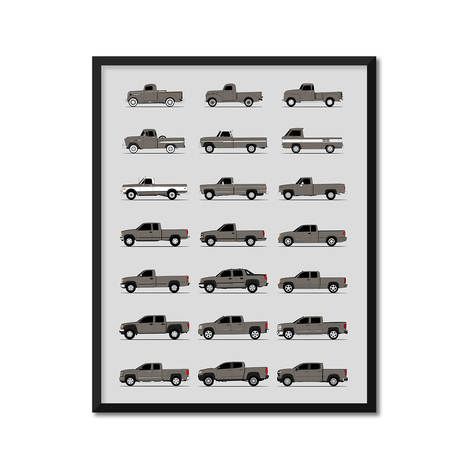 Chevy Pickup Truck Generations History and Evolution Poster (Side Profile)